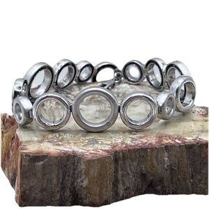 Vintage Diamond Sterling Silver 925 Multi Circle Chain Link Bracelet Length 7.2